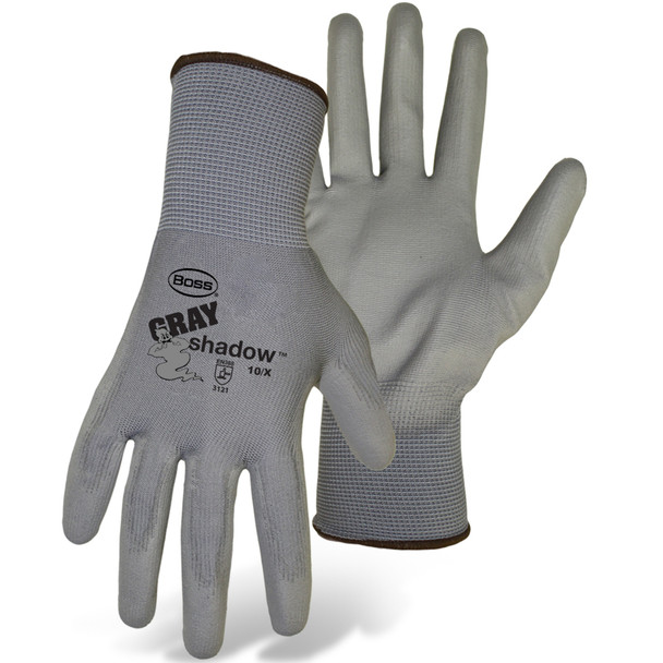 Gray Shadow Polyurethane Palm, Gray, XS - Size XS, Gray 1 Pair - Seamless Knits for General Duty