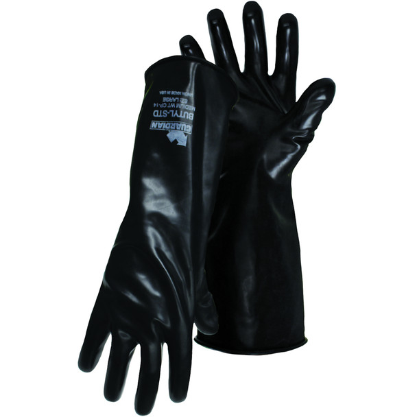 14" Unlined Butyl Rubber Gloves, Smooth Grip,BOSS - Size M, Black 1 Pair - Unsupported Latex Gloves
