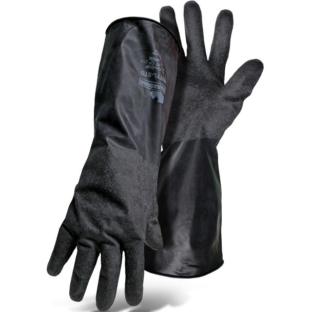 14" Unlined 25 Mil Rubber Glove with Rough Grip,BOSS - Size L, Black 1 Pair - Unsupported Latex Gloves