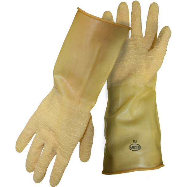 Latex 18 Mil Natural Unlined Crinkled Grip, 13",BOSS - Size 11, Natural 1 Pair - Unsupported Latex Gloves