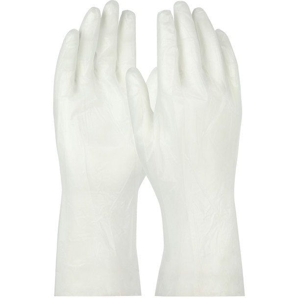 12" Cl 100 Stat Dis PolyTuff 5 mil 5PR/BG,10bg/cs SMALL,QRP - Size Small, Clear  - CE Chemical Gloves