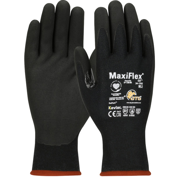 MaxiFlex Cut, Black Kevlar Blended Shell, MicroFoam Nitrile Grip, A4 - Size XL, Black 1 Dozen - Gloves for Cut Protection by ATG