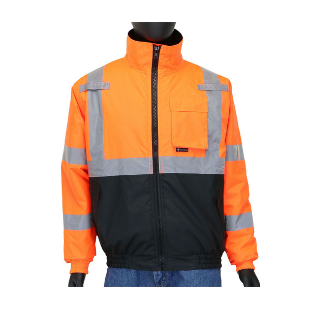 ANSI Class 3 Colorblock Zip-Up Bomber Jacket - Hi-Visibility Jacket S Hi-Vis Orange