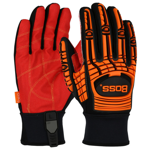 Boss Oil & Gas, Red Pvc Palm Grip, Orange L3 Impact Tpr/D30 Slip-On A2 - Size 2XL, Orange, Hi Performance Glove, 1 Pair