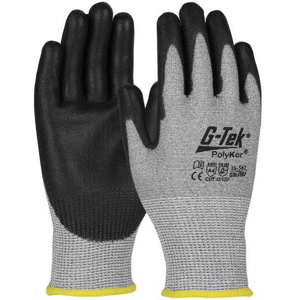 G-Tek Polykor, Gray 13G Seamless Knit Shell, Gray Pu Smooth Grip, A4 - Size XS, Gray, Cut Resistant Gloves, 1 Dozen