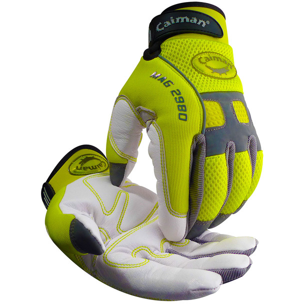 Mechanic'S Work Glove, Multi-Activity, High-Visibility Lime, Goat Grain Palm, S - Size S, Hi-Vis Yellow, Hi Performance Glove, 1 Pair