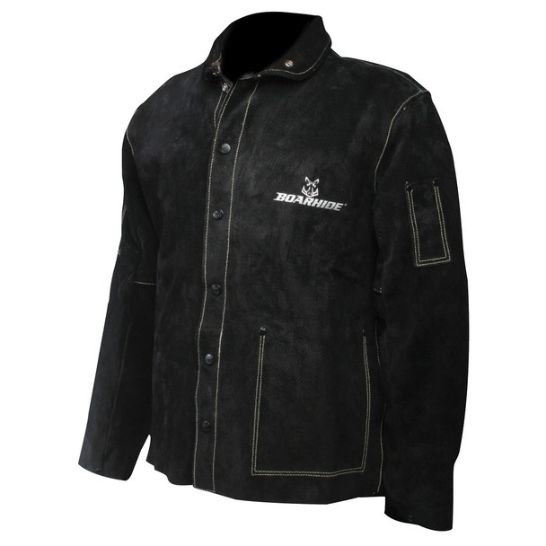 Coat, Welders, Black Boarhide, 30" 3XL.. - Size 3XL, Black, FR Clothing-Welding, 1 Unit