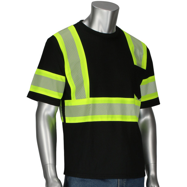 O1 Two Tone T-Shirt Performance Wicking Material Segmented Tape, 1 Pocket - Size M, Black, Hi-Vis Apparel, 1 Unit