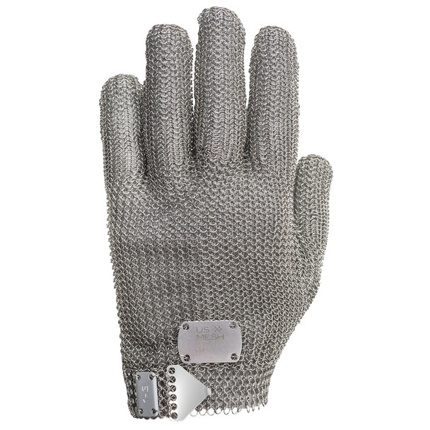 Wrist Length Metal Mesh Glove - Hook & Clasp -L - Size L, Silver, Metal Mesh Products, 1 Unit