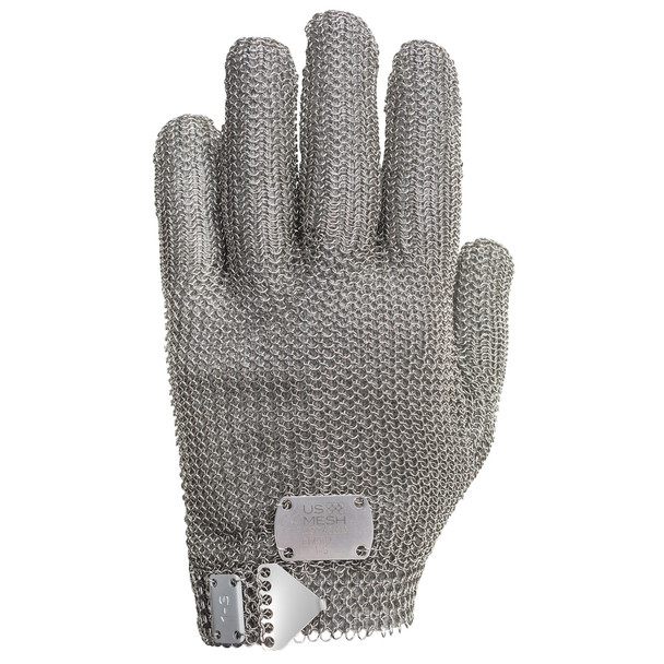 Wrist Length Metal Mesh Glove - Hook & Clasp -M - Size M, Silver, Metal Mesh Products, 1 Unit