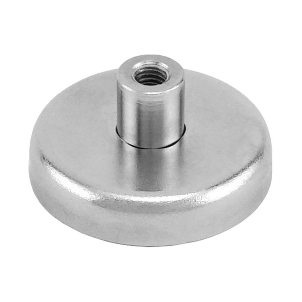 Grade 42 Neodymium Round Base Magnet with Female Thread - N42¸ 1.41'' Dia. x 0.315'' Thk.¸ 100 lbs. pull