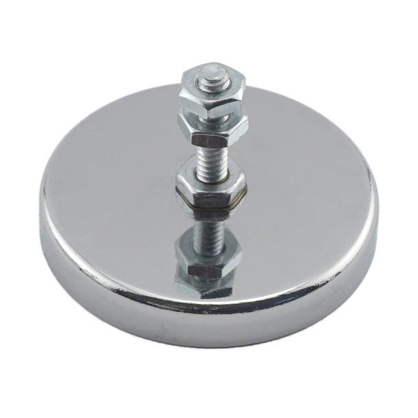 Neodymium Round Base Magnet with Bolt and Nuts - N42¸ 2.035'' Dia. x 0.315'' Thk.¸ 90 lbs. pull
