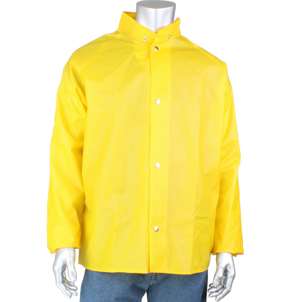 Tpu/Nylon Industrial Protective Jacket W/Hood Snaps, Lt.Wt. Durable 10Mil, 25Mm TPU/Nylon - S Yellow EA