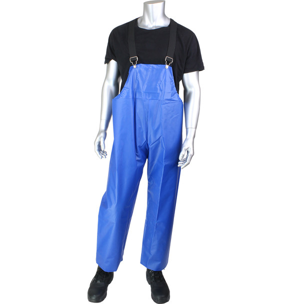 Tpu/Nylon Industrial Protective Bib Overall W/Hood Snaps, Lt.Wt. Durable, 10Mil TPU/Nylon - 4XL Blue EA