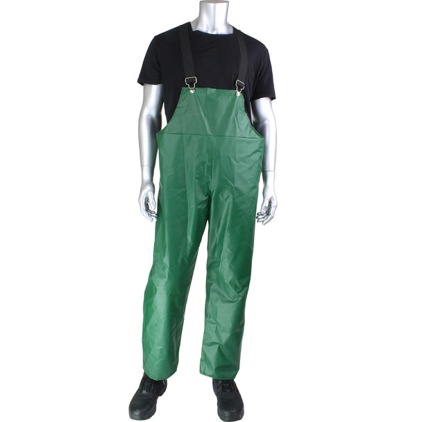 Tpu/Nylon Industrial Protective Bib Overall W/Hood Snaps, Lt.Wt. Durable, 10Mil TPU/Nylon - 4XL Green EA