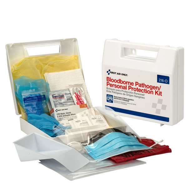 Bloodborne Pathogen (BBP) Spill Clean Up Kit & Personal Protection with CPR Pack, Plastic Case