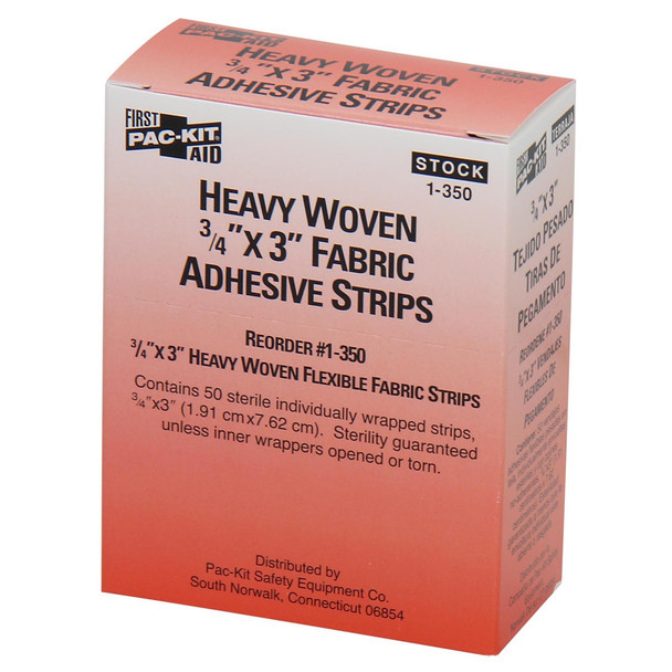 3/4"x3" Heavy Woven Fabric Bandages, 50 Per Box