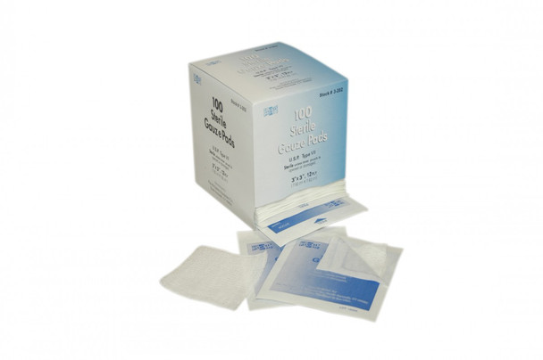 3"x3" Sterile Gauze Pads, 100 Per Box