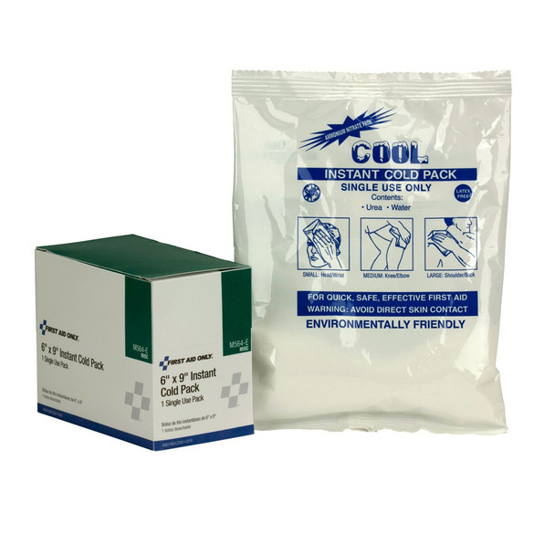 6" x 9" large Cold Pack with 1 per box. The instant cold pack temporarily relieves minor pain and swelling for sprains aches and sore joints. The pack requires no pre-chilling and is ideal for a first aid kit or stand along supply.