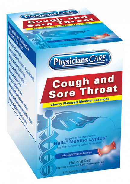 PhysiciansCare Cherry Flavor Cough & Throat Lozenges, 125 individually sealed