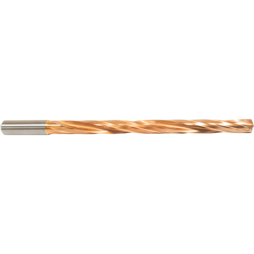 18.5 mm Dia. × 20 mm Shank × 258 mm Flute Length 10 mm OAL, 12xD, 135°, ZrCN, 2 Flute, Coolant Thru, Round Solid Carbide Drill Series/List #NG05