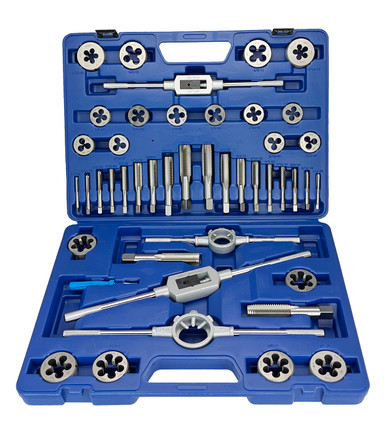 Die Set Handle 45 Piece NC NF HSS Round Tap and Die Set (1/4 - 1) with 1-1/2 OD Round ...