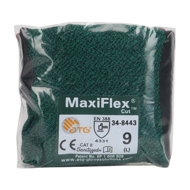 MAXIFLEX CUT, GRN ENG YARN, BLK NIT MIC, A2/EN3