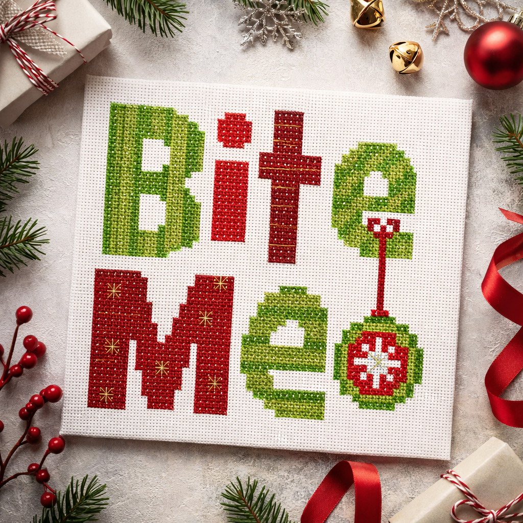 Quotables Christmas Bite Me Cross Stitch Pattern