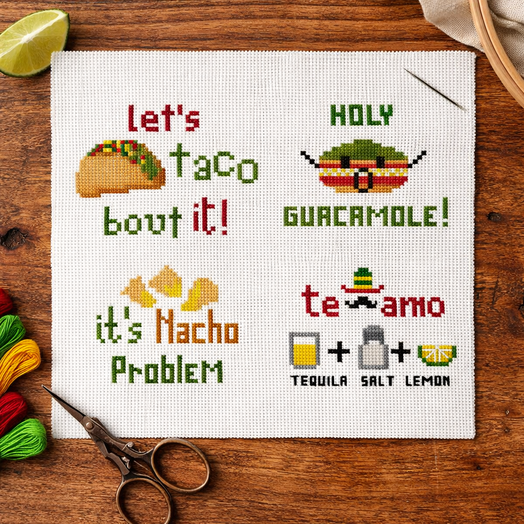 Tacos & More Mini Cross Stitch Pattern Stitch & Hoop						