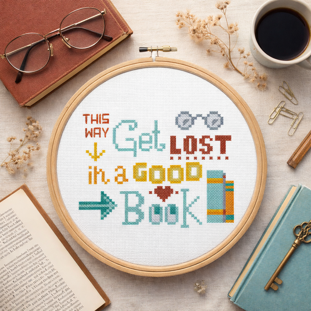 Quotables Books Get Lost in Good Books Cross Stitch Pattern