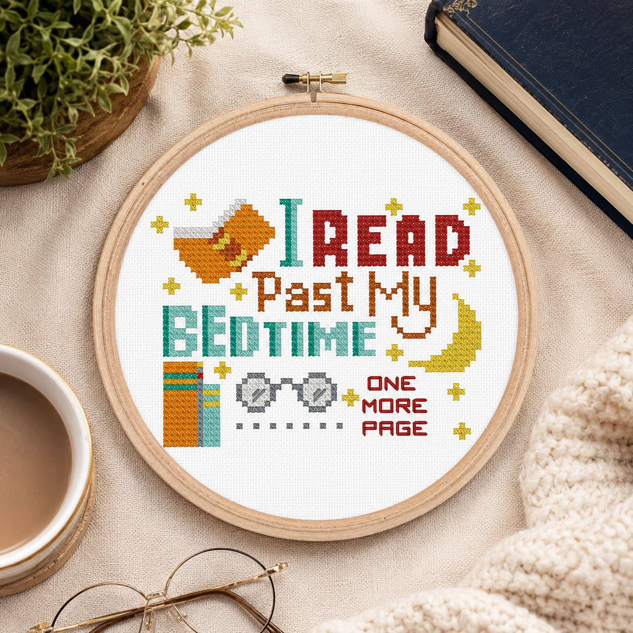 Quotables Books Read Past My Bedtime Cross Stitch Pattern