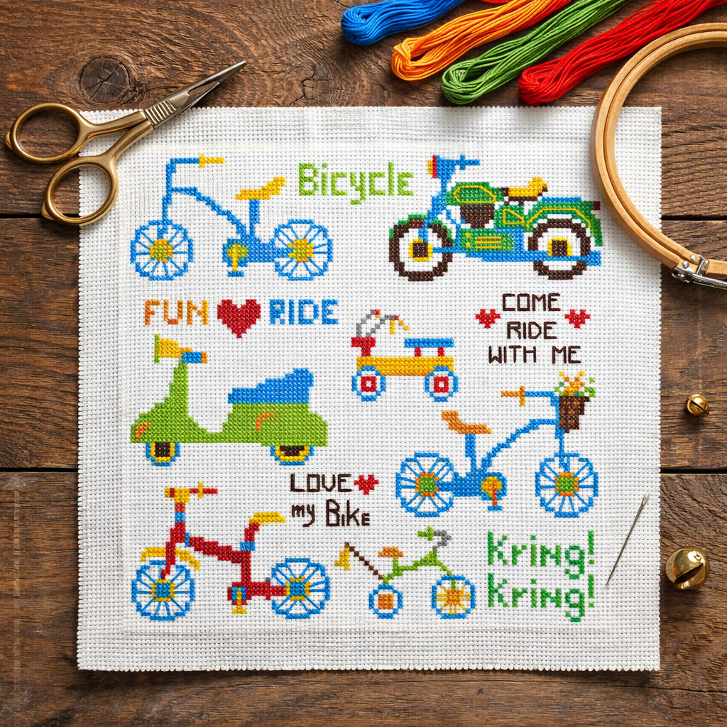 Bicycle Motorcycle Cross Stitch Pattern