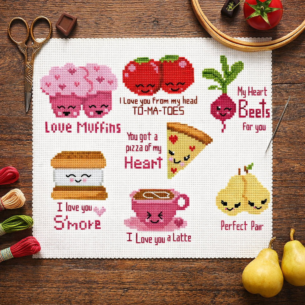 Loving Pair Kawaii Cute Food Collection PDF Cross Stitch Pattern