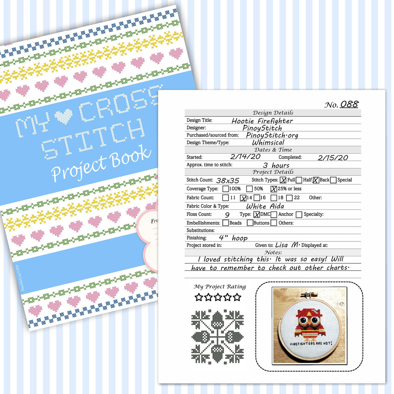 Cross Stitch Project Book Journal XStitching Embroidery Detail Sheet Printable PDF Downloadable File