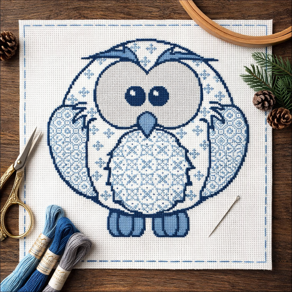 Owl Patchwork Soft Blues