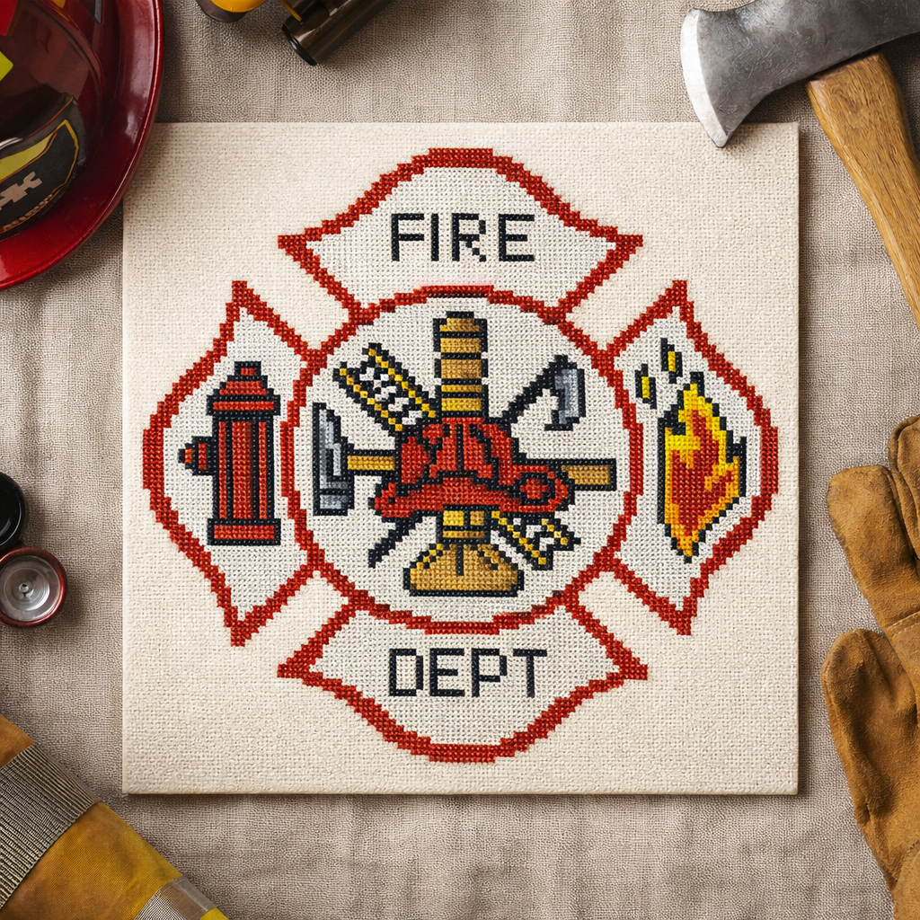 Fire Dept Emblem Cross Stitch Pattern | Firefighter Emblem Digital PDF