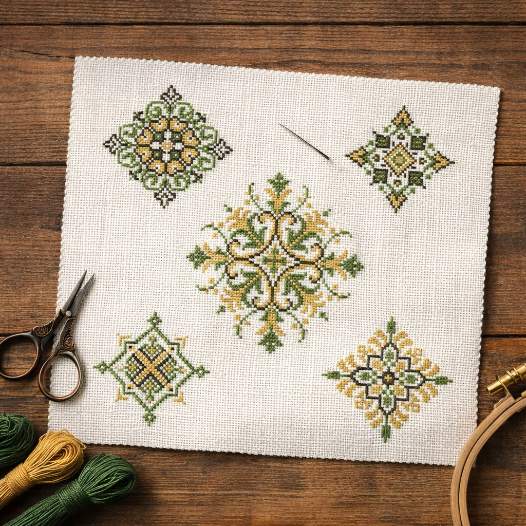 Geometric Medallions Green Gold