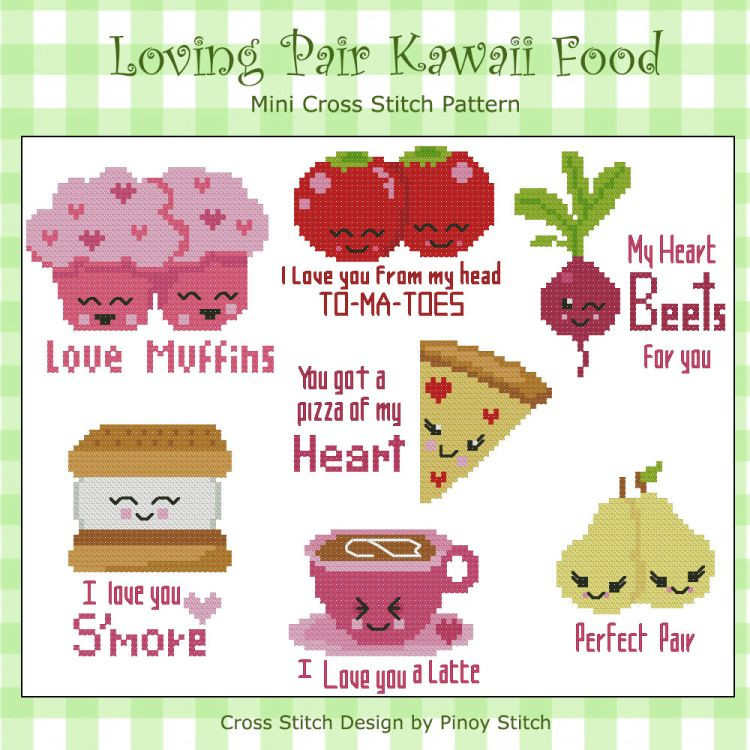 Loving Pair Kawaii Cute Food Collection PDF Cross Stitch Pattern PinoyStitch