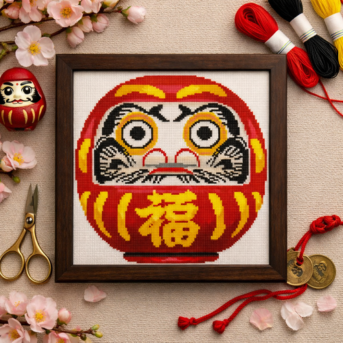 Japanese Daruma Doll Cross Stitch Pattern PDF