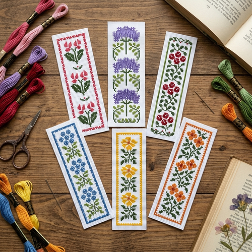 Simple Floral Bookmarks Cross Stitch Pattern Set (6 Easy Designs)