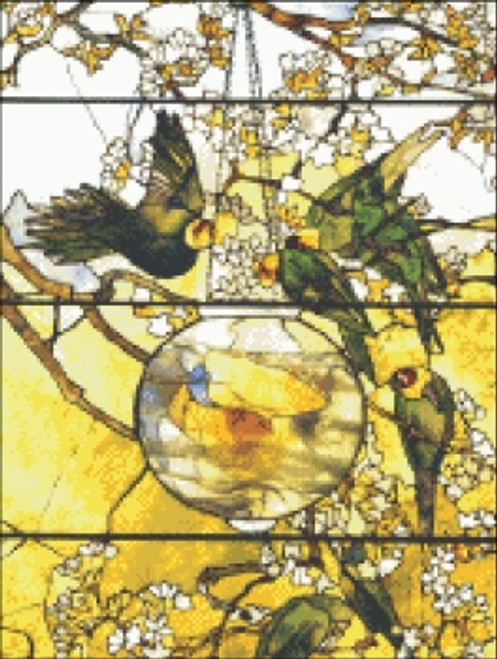 Parakeets and Goldfish Stained Glass