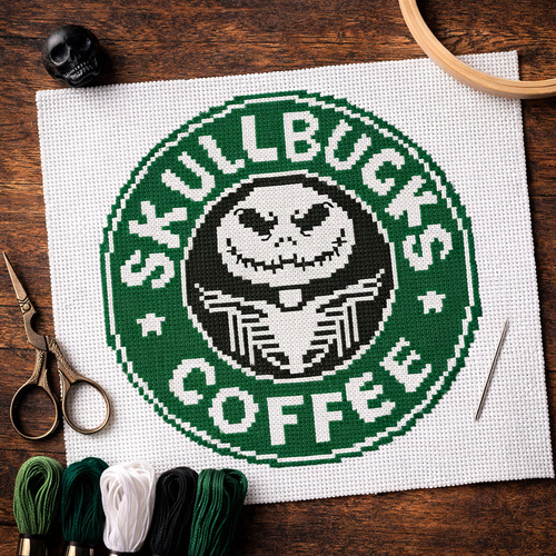 Skullbucks Coffee Humor Cross Stitch Pattern