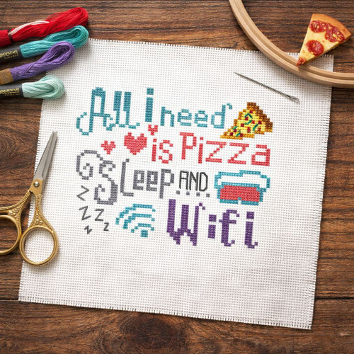 Quotables Pizza Sleep & Wifi Cross Stitch Pattern