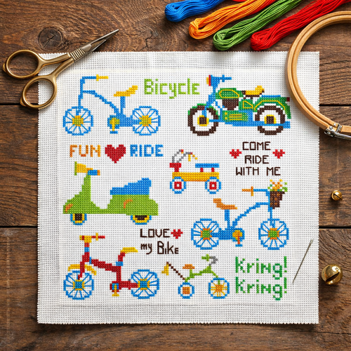 Bicycle Motorcycle Cross Stitch Pattern