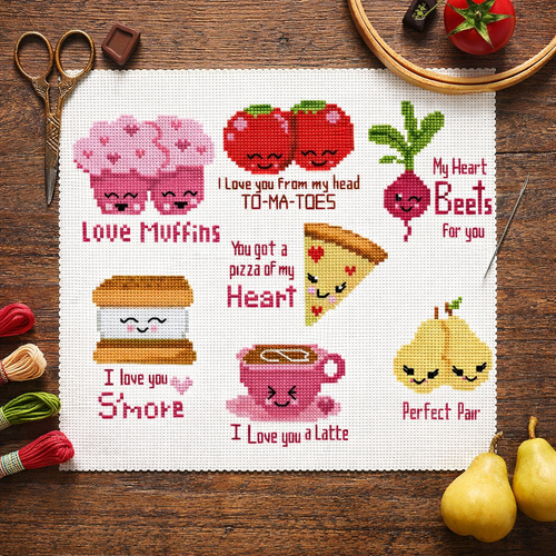 Loving Pair Kawaii Cute Food Collection PDF Cross Stitch Pattern