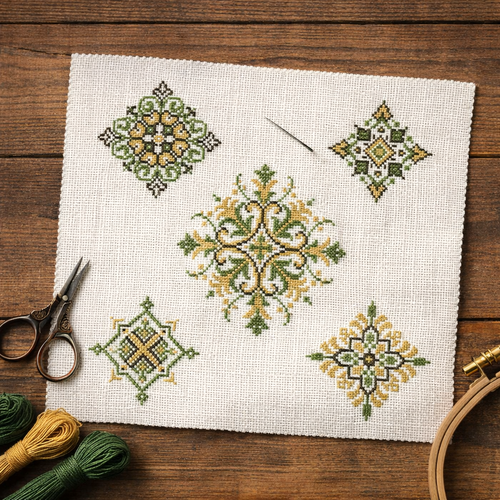 Geometric Medallions Green Gold