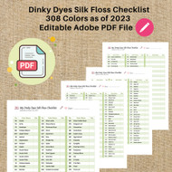 Editable Embroidery Floss Checklist Dinky Dyes Silk Floss 308 Colors as of 2023  Printable Expandable Form PDF Instant Download