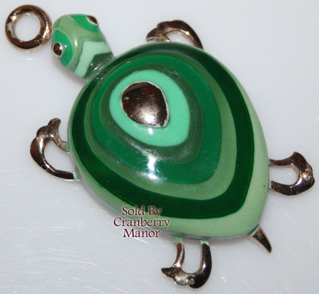 Eisenberg Pendant Green Mod Turtle Tortoise Enamel Boho Necklace