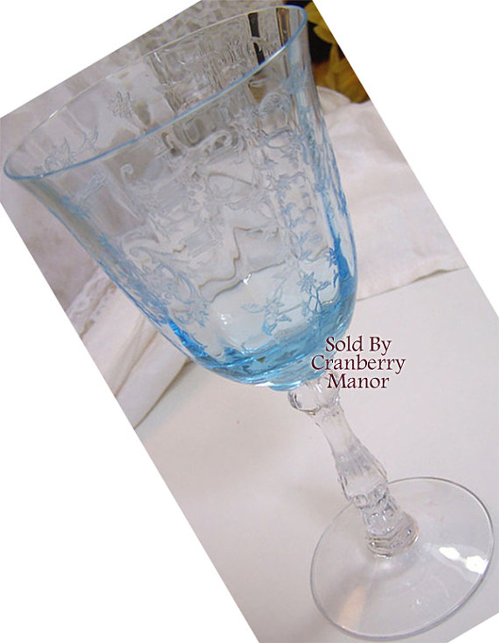 Fostoria Crystal, Crystal Glass, Wine Glass, Claret Glass, Navarre Blue,  Elegant Etch, Optic Bowls, Stem 6016, Etch 327 Grand Millennial 