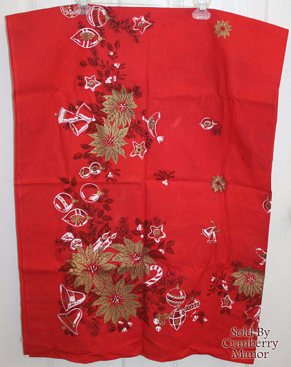 Parisian Prints Christmas Red & Gold Poinsettia Tablecloth Vintage Mid  Century 1950s Designer Linens Gift